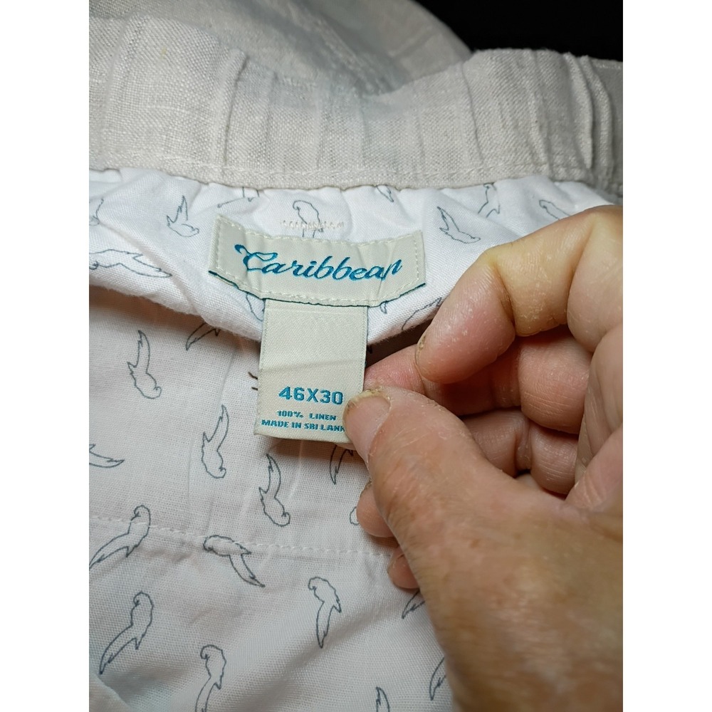 Caribbean Brand Cargo Pants Mens 36x30 Ivory 100% Linen Drawstring Beach Casual - Picture 2 of 9
